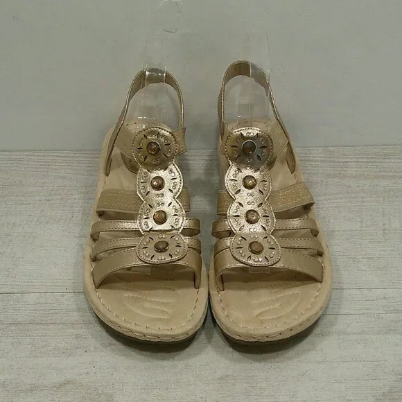 Cliffs White Mountain Camryn Metallic Gold Embellished Comfort Sandals Size 9.5 - Picture 4 of 11